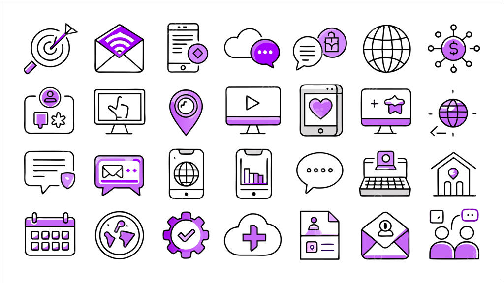 مجموعه آیکون‌ها شامل صفحه وب با نماد وب و آیکون اینترنت