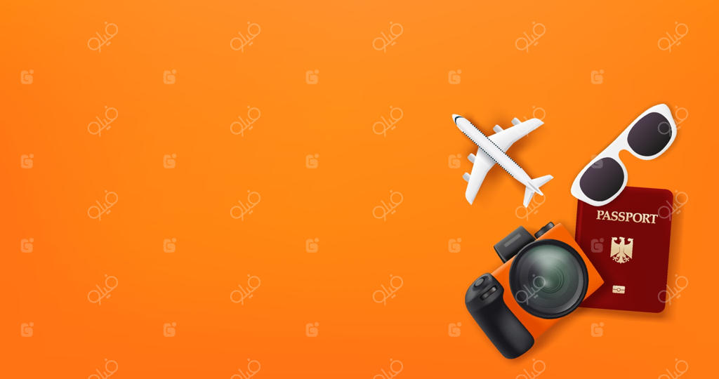 تصویرسازی سفر با پاسپورت و هواپیما؛ طرح وکتور مفهومی از نمای بالا