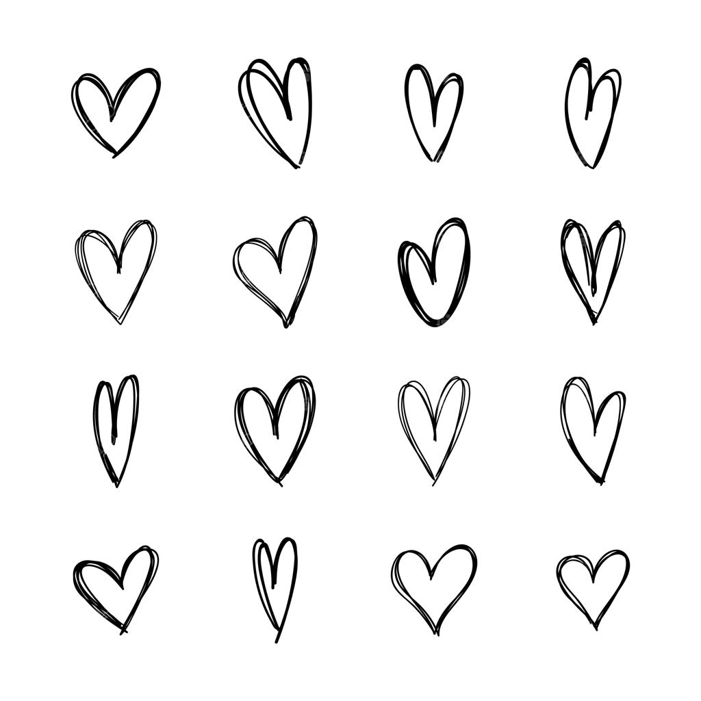 مجموعه آیکون‌های قلب خطی با طرح دستی و استایل گرانج