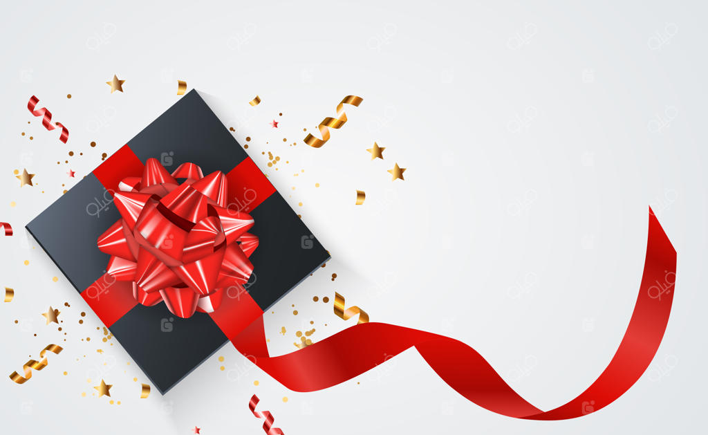 پس‌زمینه جعبه هدیه انتزاعی با روبان و پاپیون. تصویرسازی