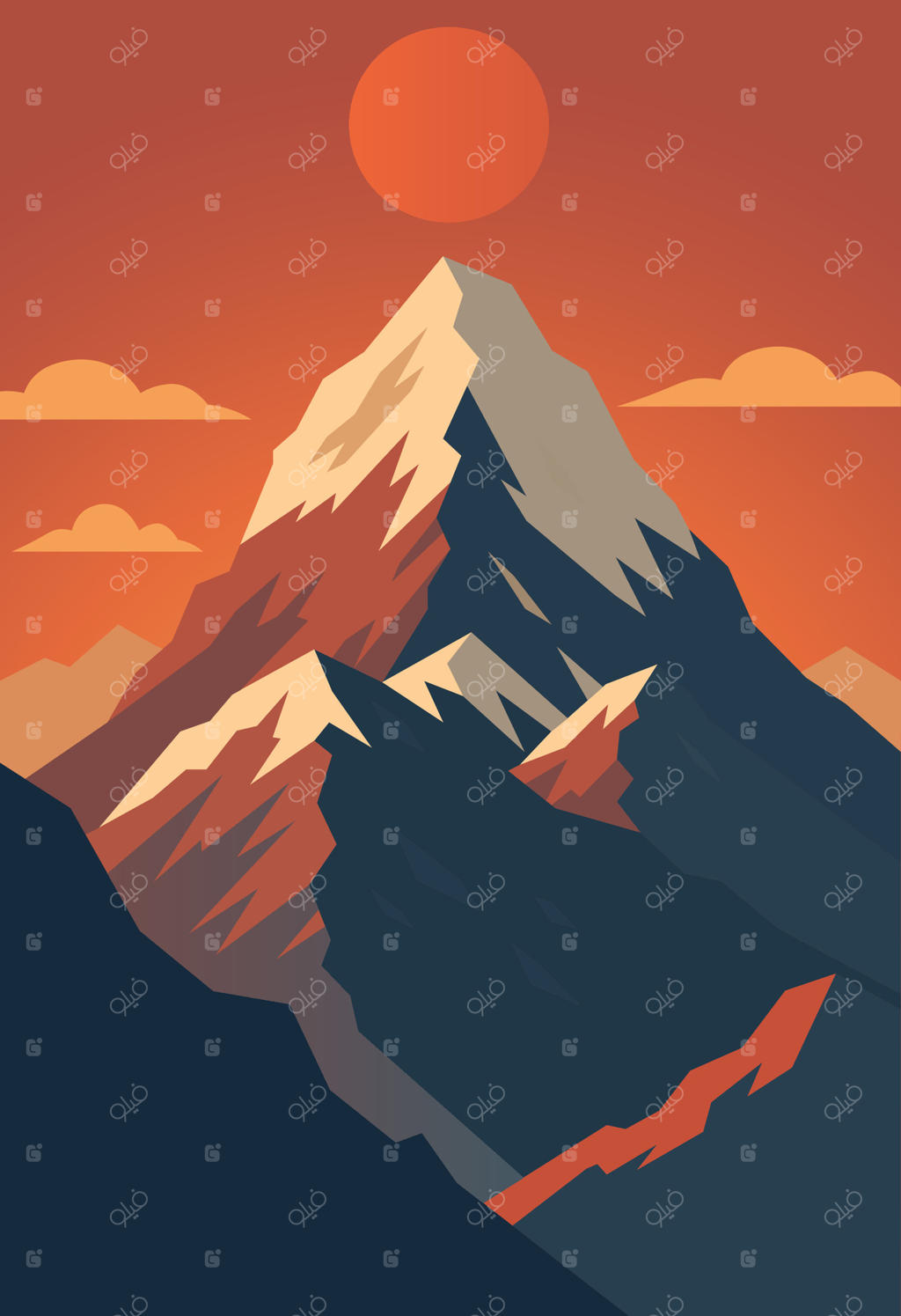 غروب خورشید بر فراز منظره کوهستانی