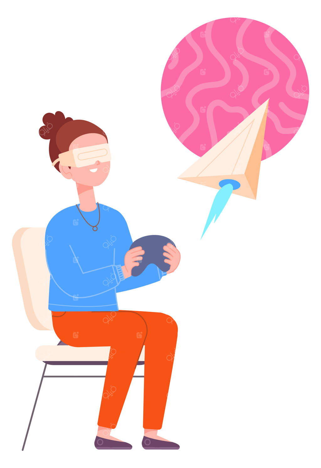 دختری که با کنترلر در دنیای واقعیت مجازی بازی می‌کند