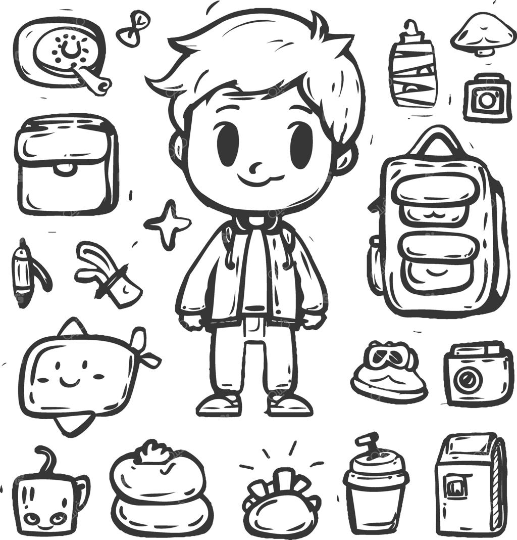 کتاب و برگه رنگ‌آمیزی کودکان با طرح پسربچه و لوازم مدرسه