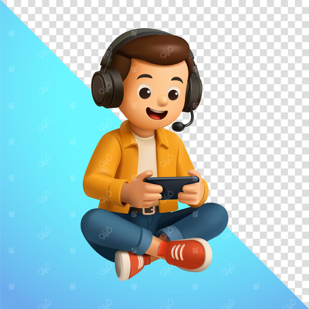 استریمر مرد در حال بازی با گوشی هوشمند، مناسب برای شبکه‌های اجتماعی و تبلیغات 3D