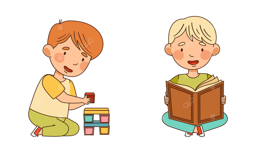 پسر کوچکی در مهدکودک که کتاب می‌خواند و با مکعب‌ها برج می‌سازد (مجموعه تصاویر)