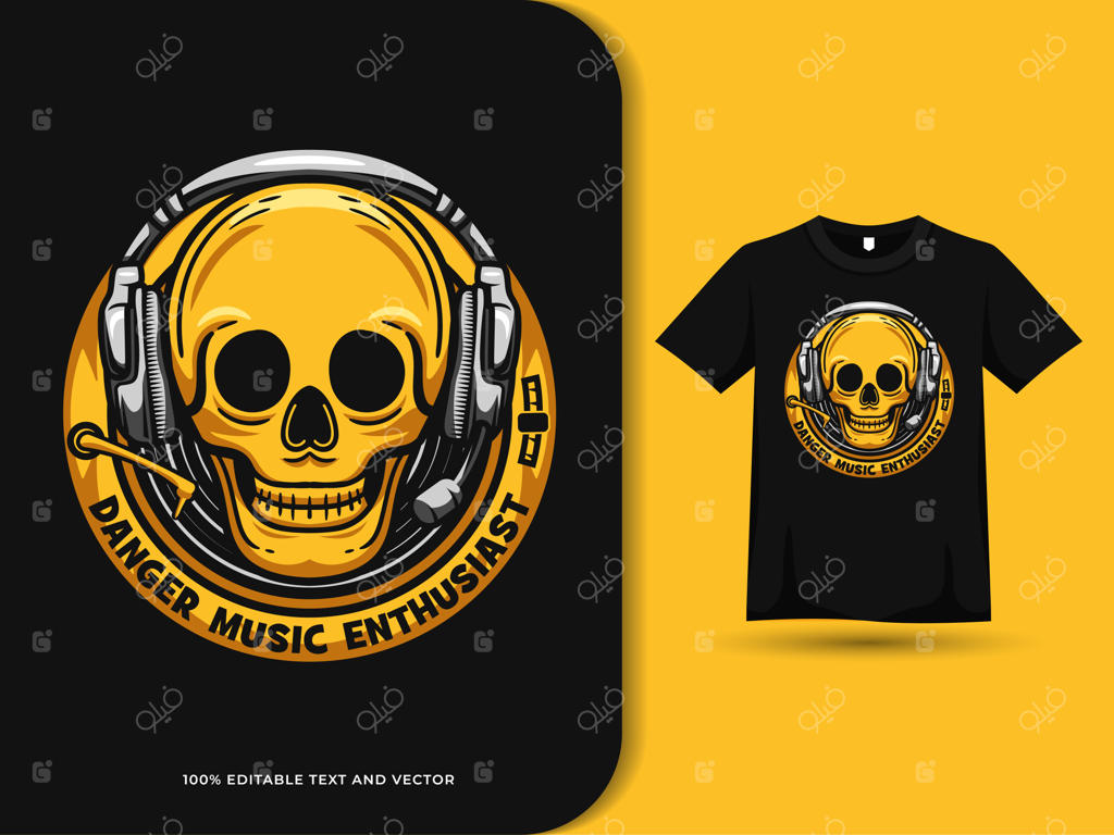 طرح تی‌شرت با لوگوی جمجمه با هدفون