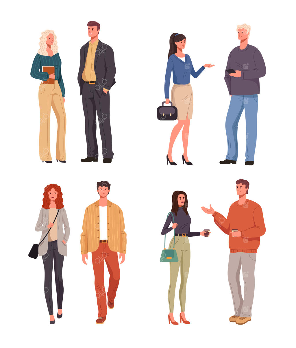 مجموعه افراد، دوستان، همکاران و زوج‌ها در حال گفتگو