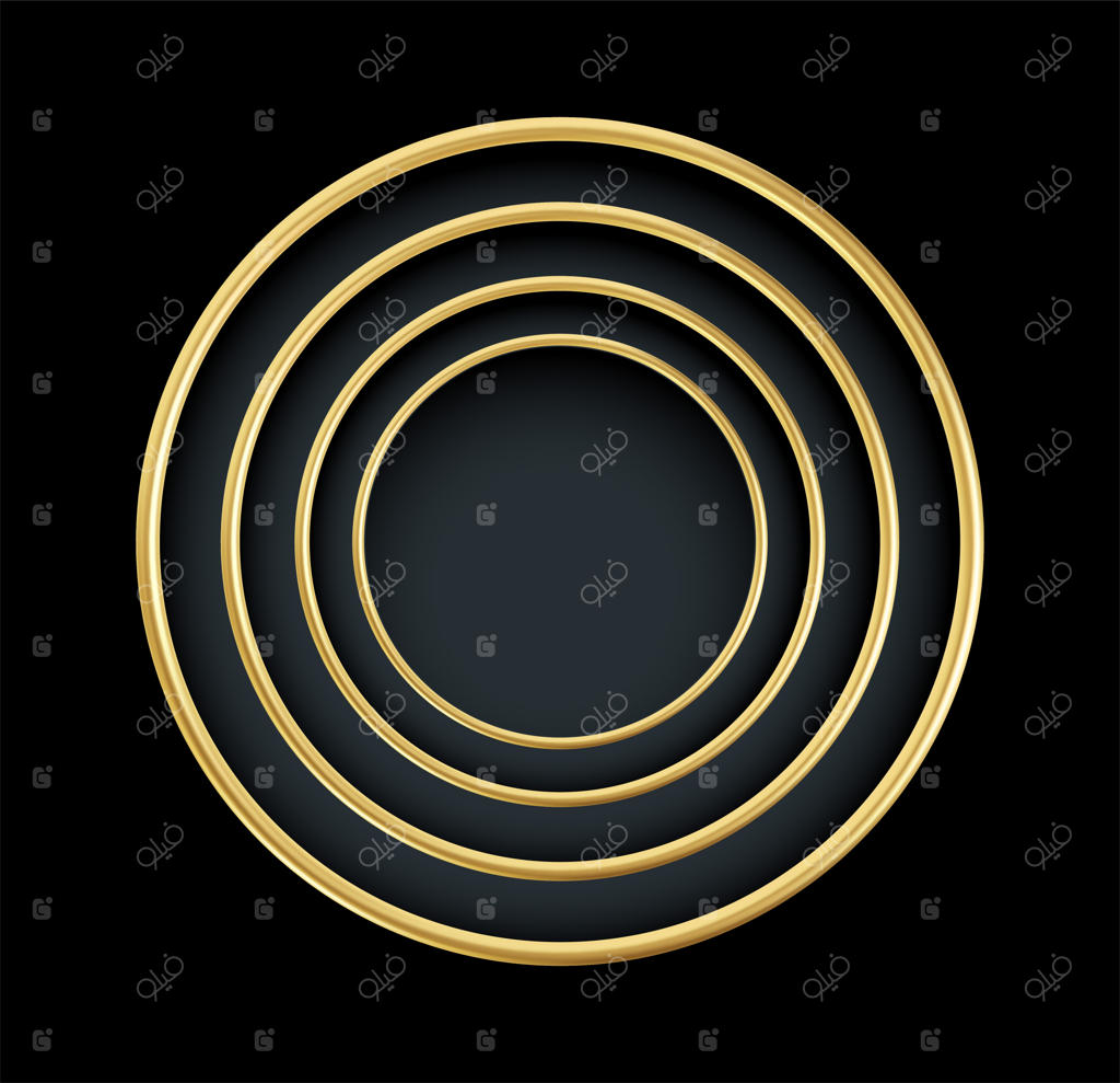 قاب گرد طلایی واقع‌گرایانه روی پس‌زمینه مشکی. عنصر تزئینی طلایی و لوکس.