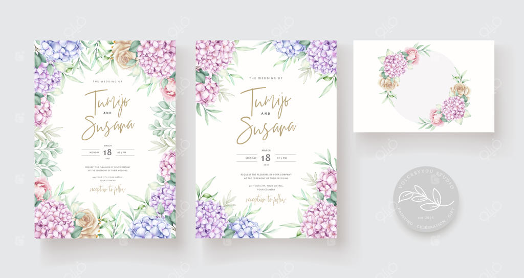 قالب کارت دعوت گل‌دار با طراحی دستی و آبرنگی