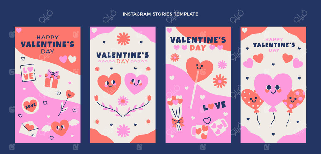 مجموعه استوری‌های اینستاگرام ولنتاین با طراحی ساده