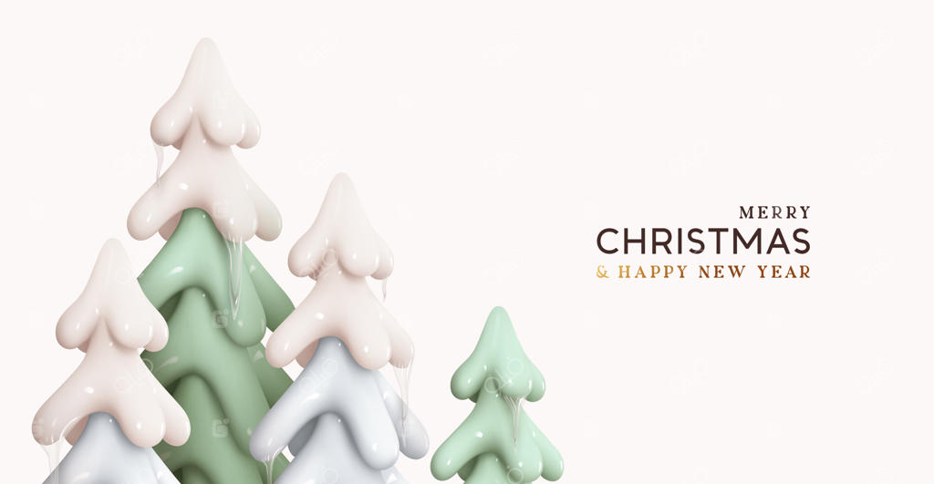 منظره زمستانی طبیعت با درختان برفی و قندیل‌های یخی - درختان کاج سه‌بعدی واقع‌گرایانه - پس‌زمینه تعطیلات کریسمس - تصویرسازی برداری