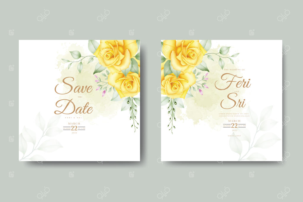 کارت دعوت زیبا برای عروسی با آبرنگ و طرح گل و برگ