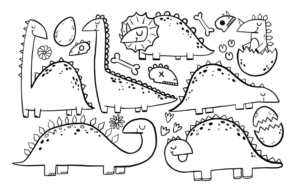 مجموعه طرح‌های دستی و دودل دایناسور، کلیپ‌آرت کارتونی دایناسور رکس