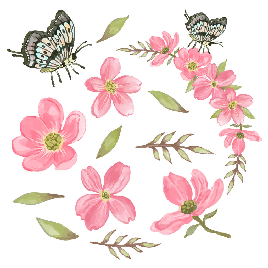 دسته گل زیبا و برگ‌ها برای تزیین به سبک آبرنگ