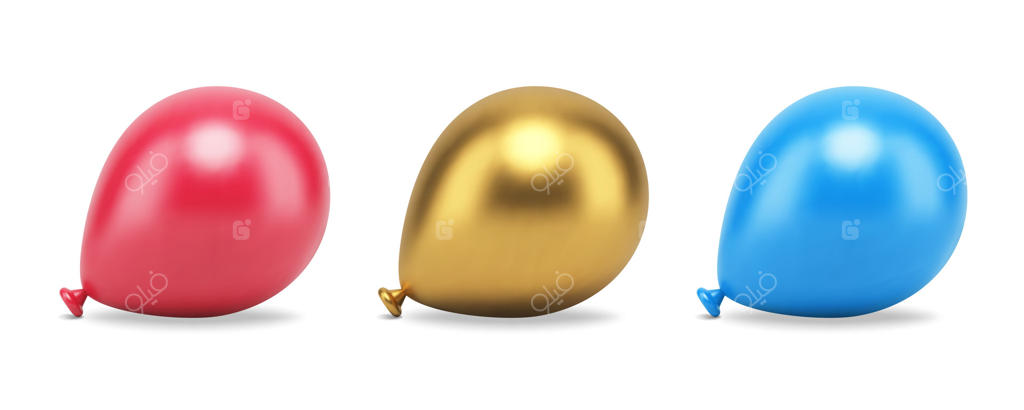 مجموعه آیکون سه‌بعدی جشن تولد با بادکنک هلیومی و دکور براق