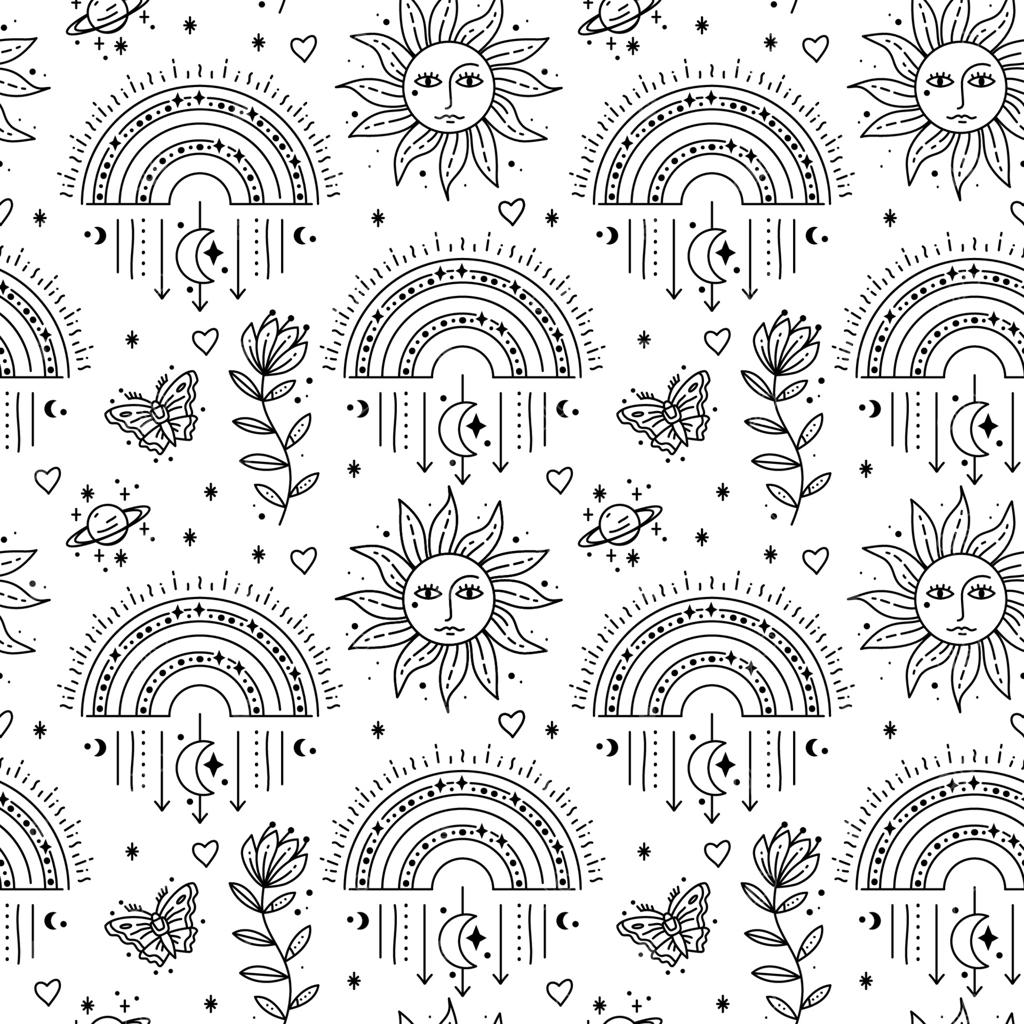 پترن یکپارچه نمادهای جادوی بوهو. پس‌زمینه عناصر مقدس کولی‌ها