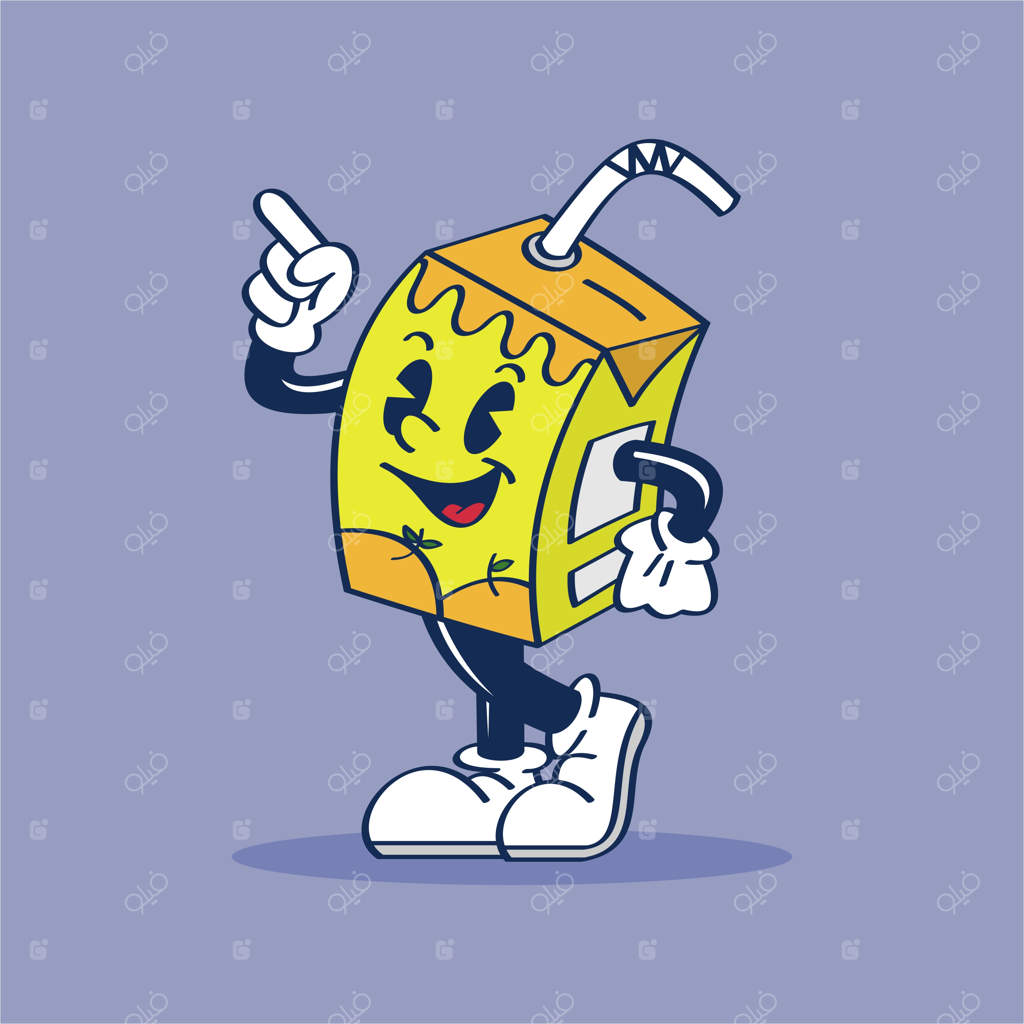 شخصیت کارتونی یک پاکت شیر با لبخند بر روی صورتش.