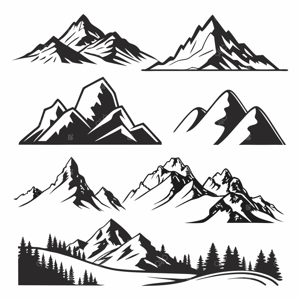 مجموعه وکتور طرح‌های سیاه و سفید کوه