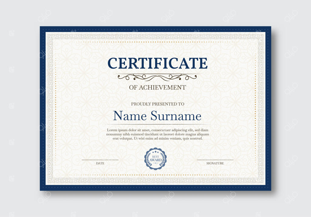 قالب گواهی‌نامه با حاشیه قدیمی و پس‌زمینه جایزه