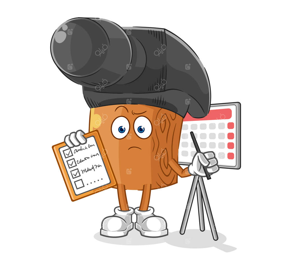 لیست برنامه زمان‌بندی چکش به‌صورت شخصیت کارتونی وکتور