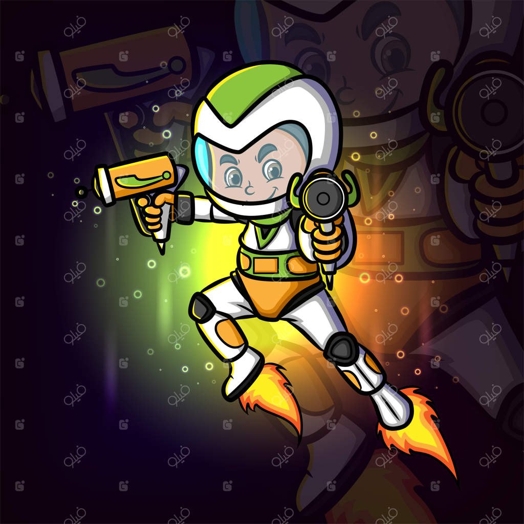 پسر سایبورگ در حال شلیک با تفنگ لیزری - طراحی لوگوی نمادین مسابقات ورزش‌های الکترونیکی