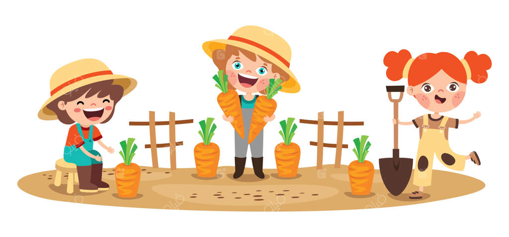 صحنه‌ای از مزرعه با کودکان کارتونی