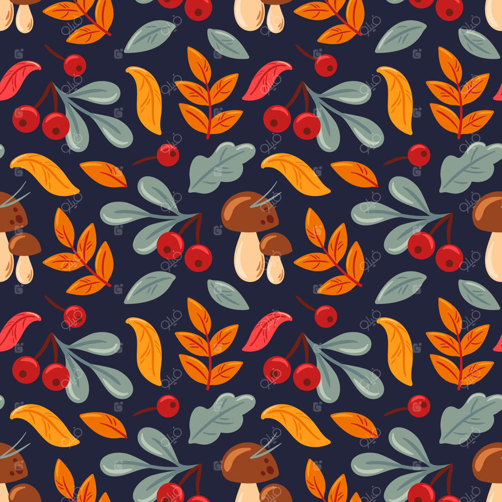 این تصویرسازی دارای یک پترن پاییزی بدون درز با برگ‌های رنگارنگ، قارچ‌های دوست‌داشتنی و توت‌های خوش‌رنگ است. این طرح که گزینه‌ای عالی برای طراحی‌های فصلی است، گرما و حس‌وحالی دنج به هر پروژه‌ای می‌بخشد.