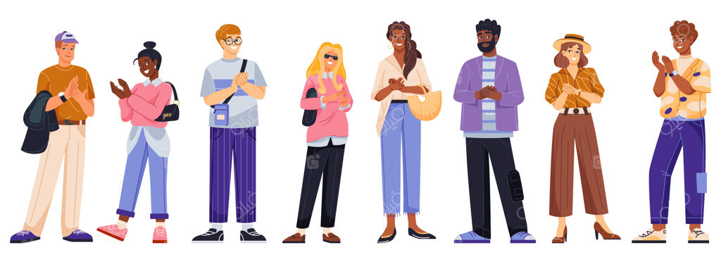 مجموعه‌ای از مردان و زنان شاد در حال دست زدن، هورا کشیدن و جشن گرفتن