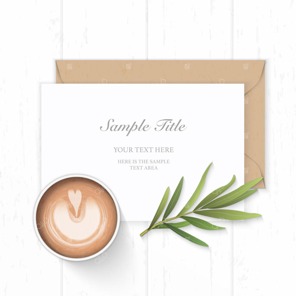 کاغذ سفید ترکیب با قهوه و برگ ترخون بر روی زمینه چوبی