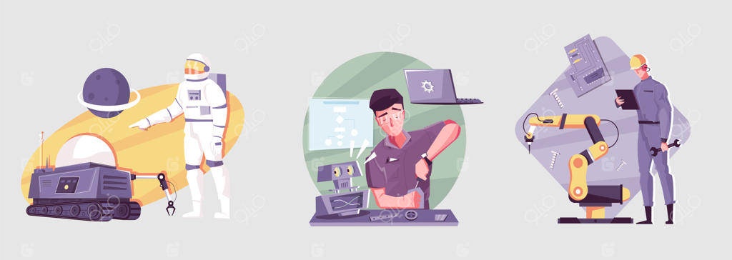 مجموعه رباتیک به همراه تصاویر مونتاژ و کنترل ربات‌ها توسط افراد