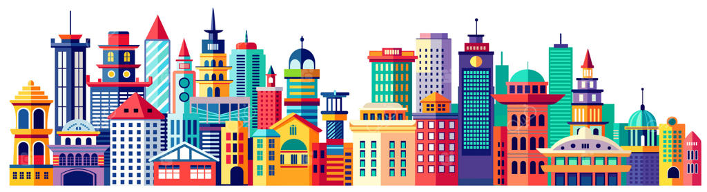 تصویرسازی دورنمای شهری رنگارنگ