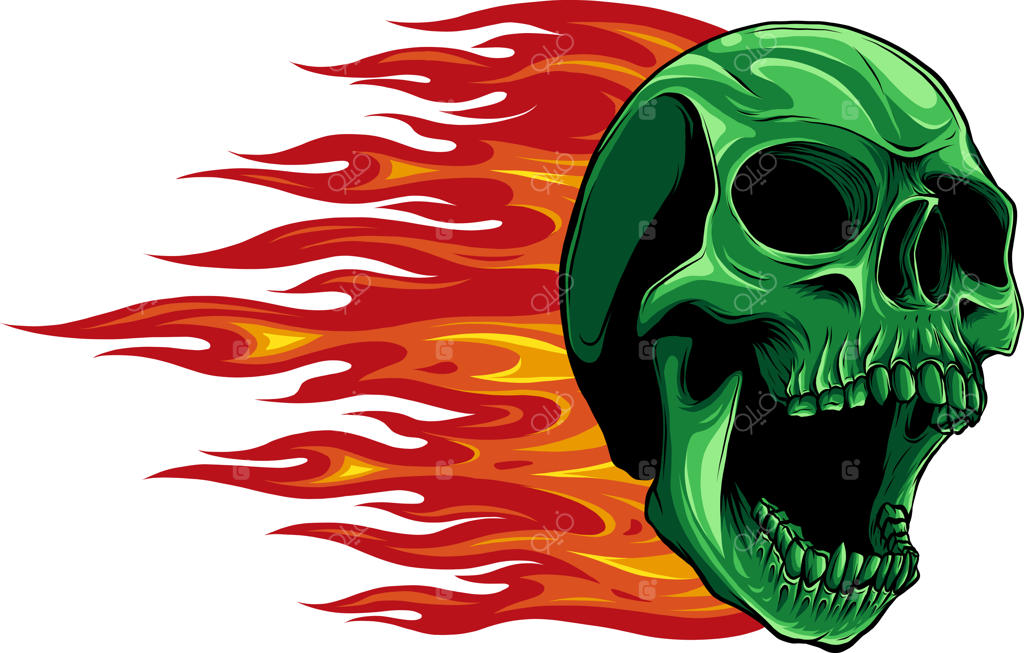 تصویر برداری از جمجمه در حال سوختن با شعله‌ها