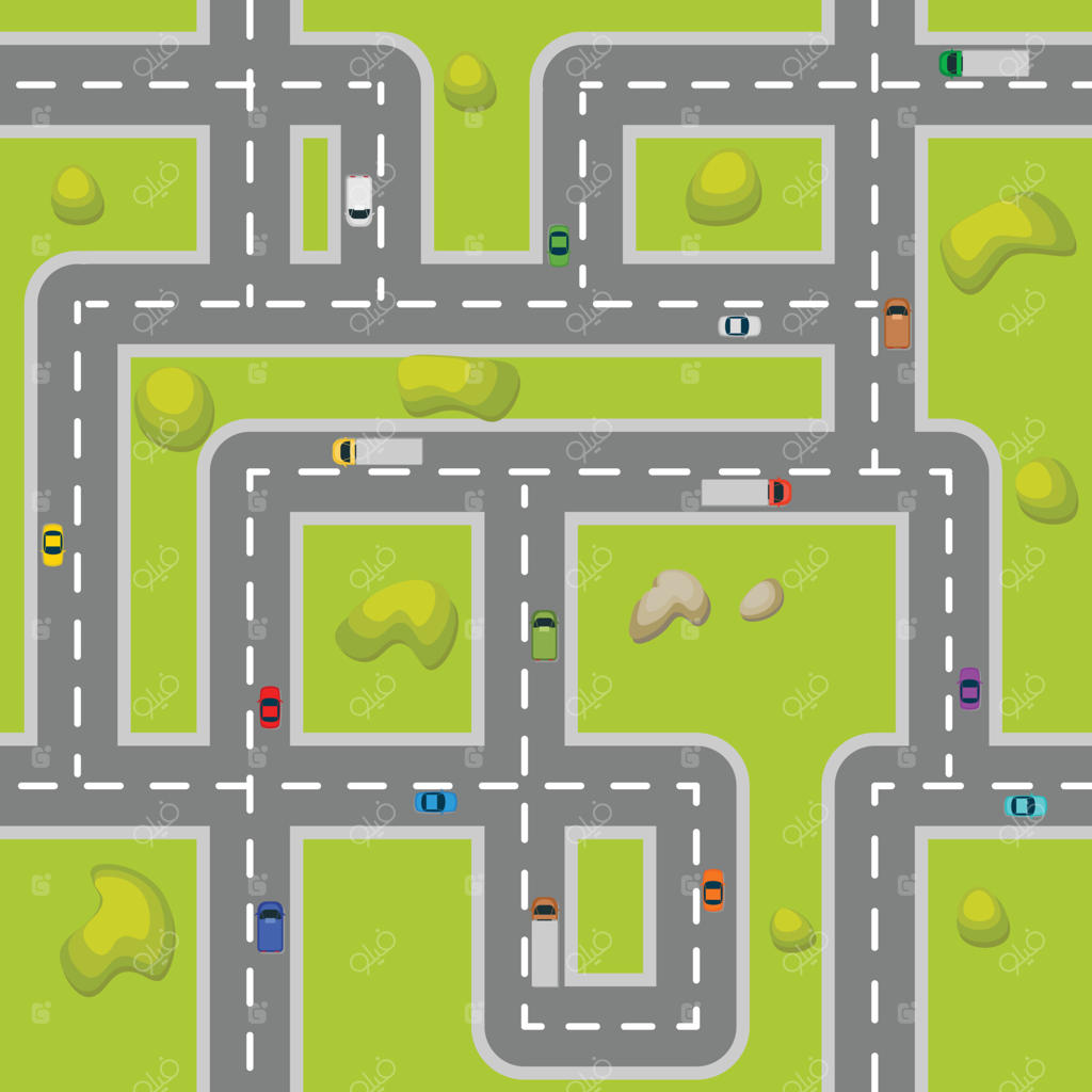 نقشه بی‌وقفه: نقشه جاده‌ها. تصویر وکتور. نمای بالای نقشه