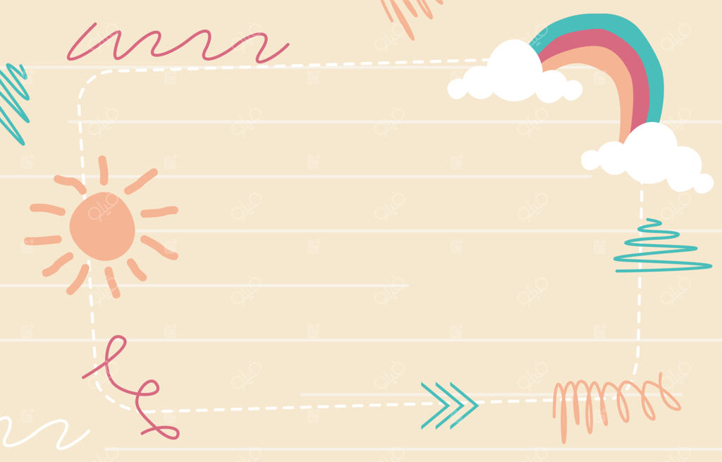 پس‌زمینه خال‌خالی بژ زیبا با خورشید، رنگین‌کمان و ابر