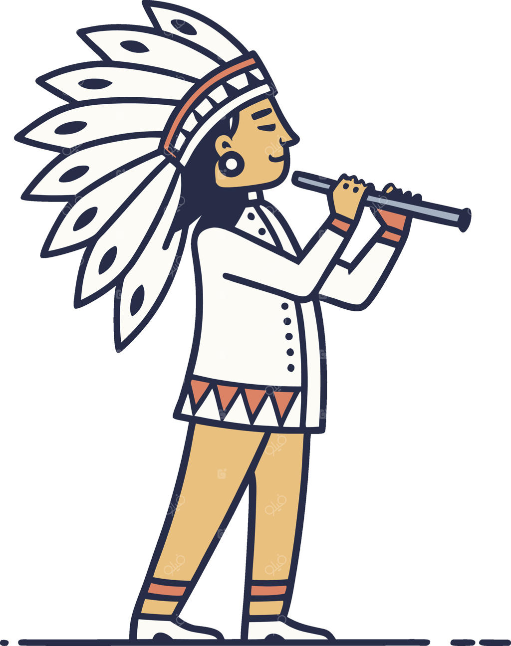 نوازنده فلوت سرخپوست با کلاه پردار برای هنر و طراحی فرهنگی