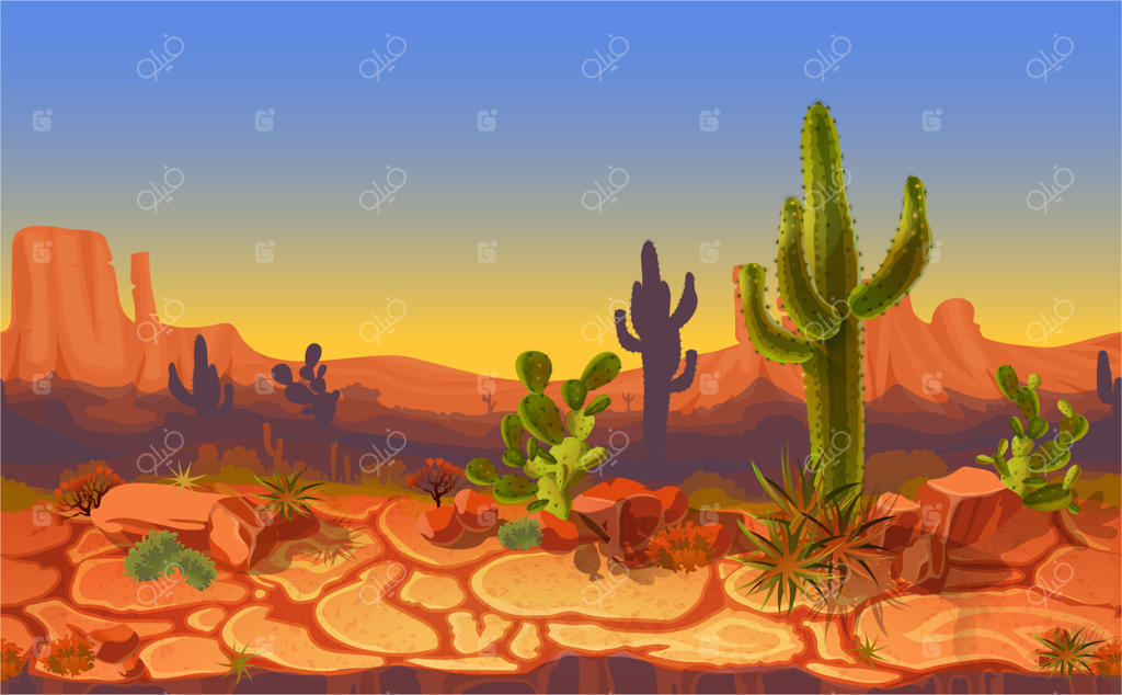 منظره روان و بی‌نقص بیابان - پس‌زمینه افقی بنر بازی کارتونی