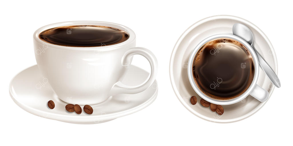 اسپرسو در فنجان سفید از بالا و کنار