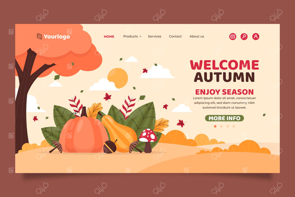 قالب صفحه فرود با طراحی تخت برای فصل پاییز