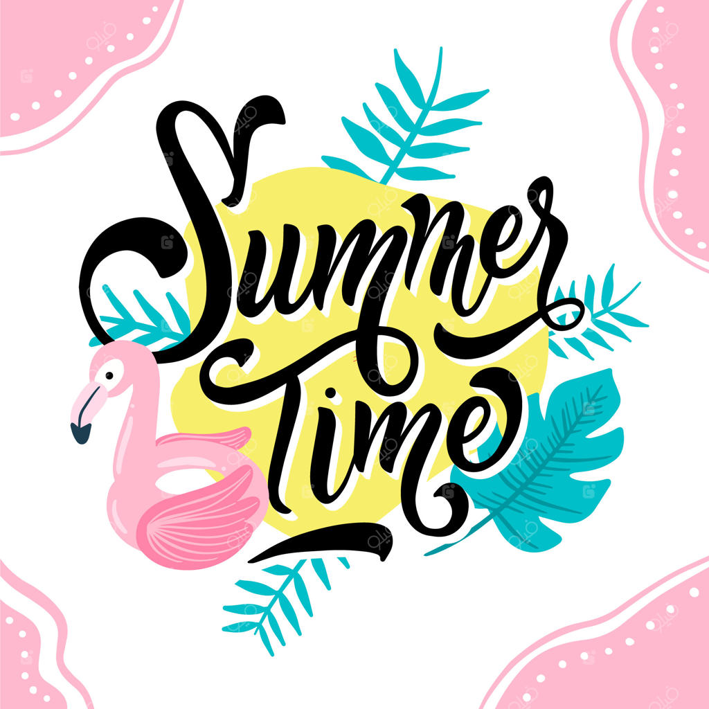 نوشته‌های تابستانی با فلامینگو و برگ‌ها