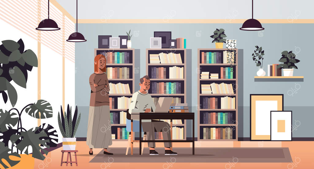 تاجر و منشی: همکاری و استفاده از لپ‌تاپ برای پیشبرد کارها