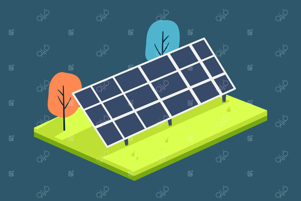 طرح گرافیکی ایزومتریک پنل خورشیدی در میان درختان