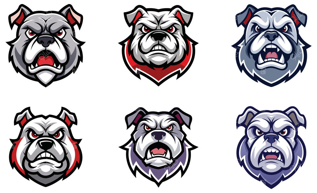 مجموعه لوگوی مسکات بولداگ؛ آیکون‌های کارتونی و خشن سر سگ مناسب برای تیم‌های ورزشی و ای‌اسپورت
