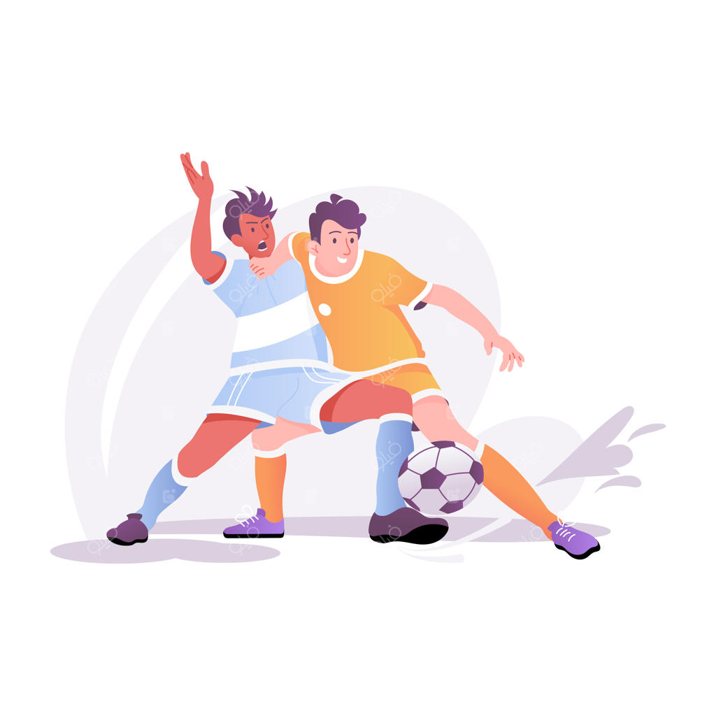 تصویر زوج در حال بازی فوتبال؛ یکی با پیراهن زرد و دیگری با لباس شماره ۳