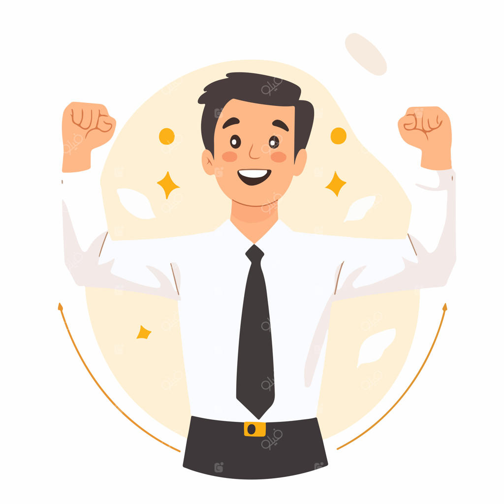 تاجر جوان موفق در حال جشن گرفتن دستاورد و رشد