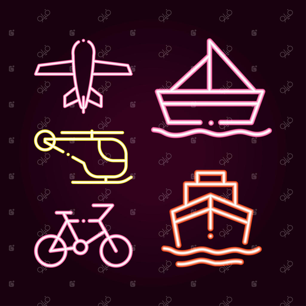 آیکون‌های نئون وسایل نقلیه حمل و نقل