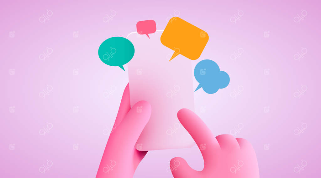 مفهوم ارتباط و شبکه‌های اجتماعی: دست نگه‌دارنده تلفن با پیام‌ها