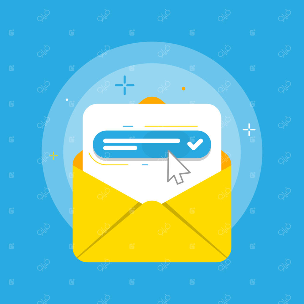 وکتور تصویرسازی مفهوم تایید ایمیل با طراحی تخت؛ المان گرافیکی ساده و مدرن مناسب برای صفحه فرود، رابط کاربری (Empty State) و آیکون