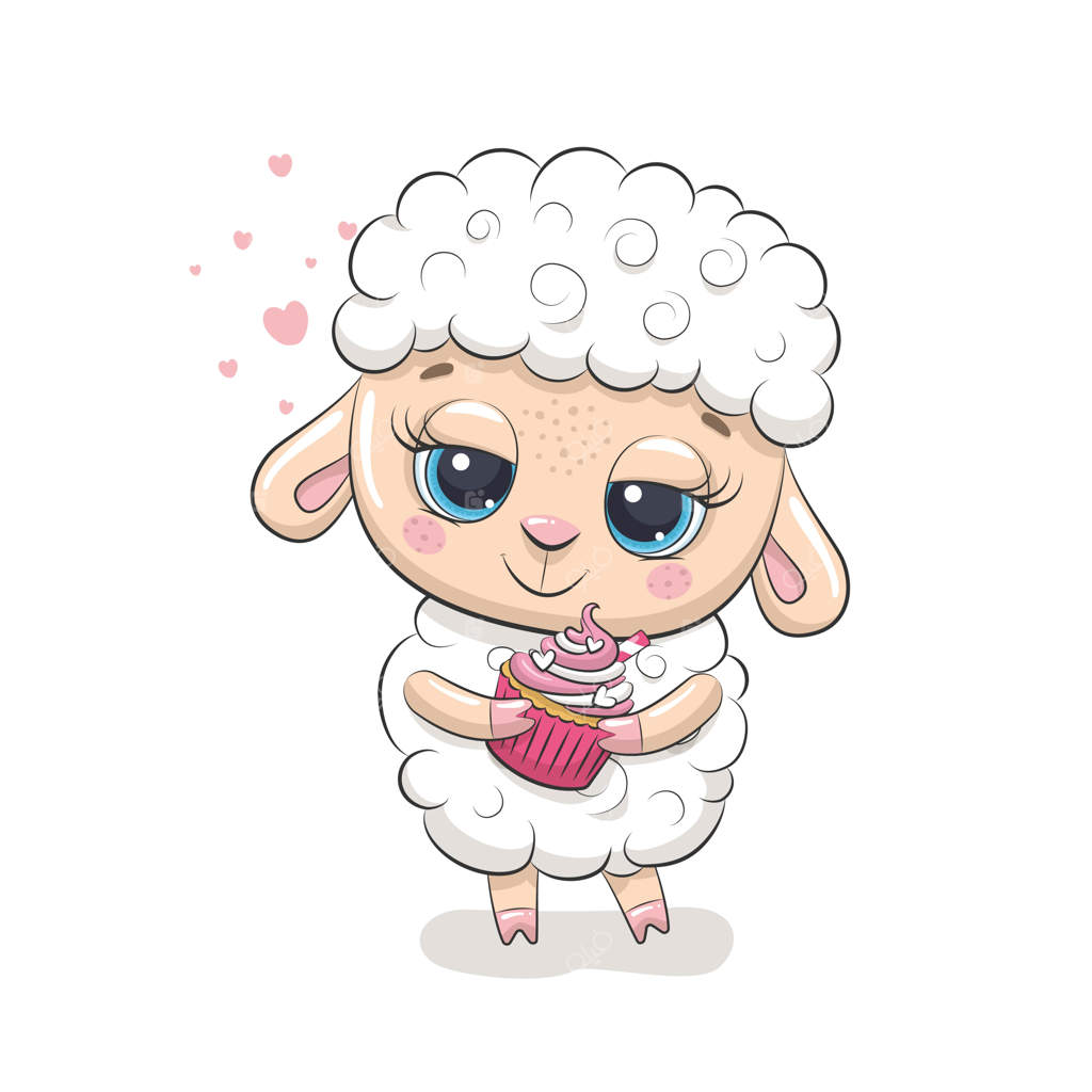 بره بانمک با کاپ‌کیک: تصویرسازی برای جشن نوزاد، کارت تبریک، دعوت‌نامه مهمانی و چاپ لباس مد.