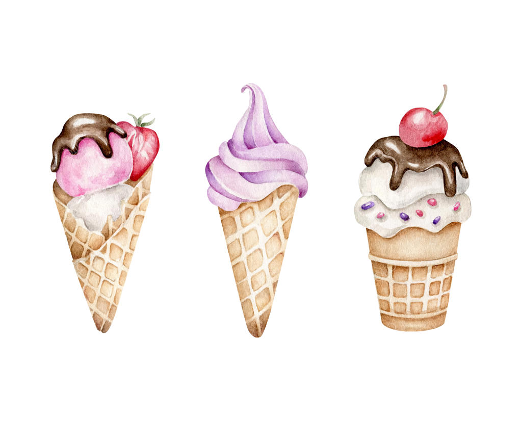 مجموعه‌ای از بستنی‌ها روی زمینه سفید