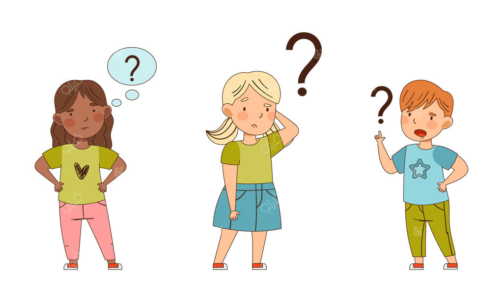 کودکان کارتونی با علامت سوال روی سر